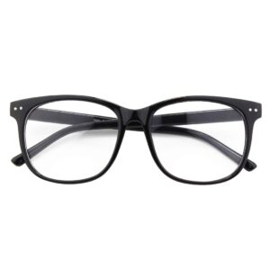 GQUEEN Fake Glasses Oversized Non Prescription Glasses Clear Lens Glasses for Women Men Eyeglasses Glossy Black, 201581