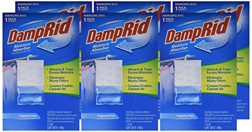 DampRid Fragrance Free Hanging Moisture Absorber, Inhibits Mold and Mildew, 14 ounce, pack of 6