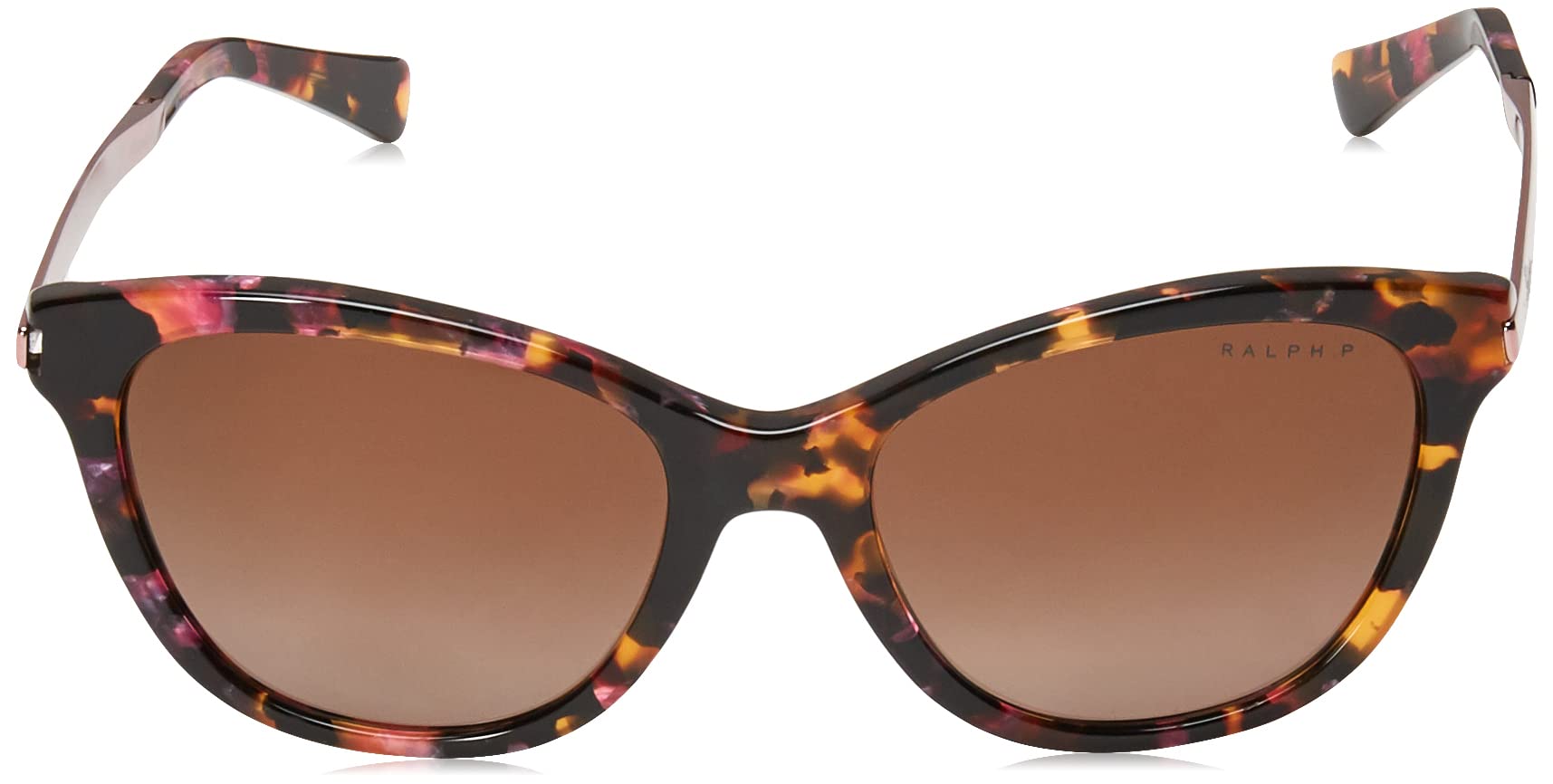 Ralph by Ralph Lauren Women's RA5201 Cat Eye Sunglasses, Shiny Pink Marble/Polarized Gradient Brown, 54 mm