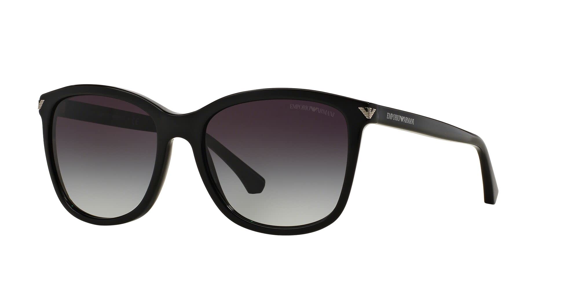 Emporio Armani Women's EA4060F Low Bridge Fit Square Sunglasses, Shiny Black/Gradient Grey, 56 mm