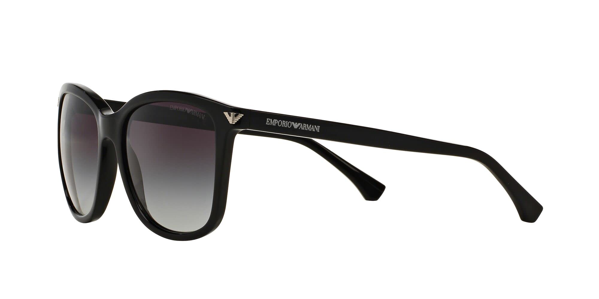 Emporio Armani Women's EA4060F Low Bridge Fit Square Sunglasses, Shiny Black/Gradient Grey, 56 mm