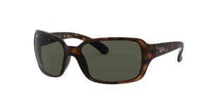 ray-ban women's rb4068 square sunglasses, matte havana/polarized g-15 green, 60 mm + 0