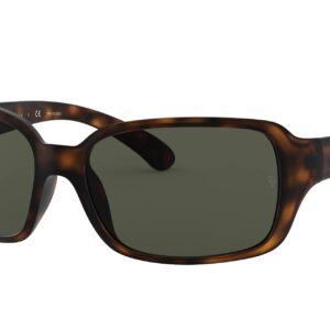 Ray-Ban Women's RB4068 Square Sunglasses, Matte Havana/Polarized G-15 Green, 60 mm + 0