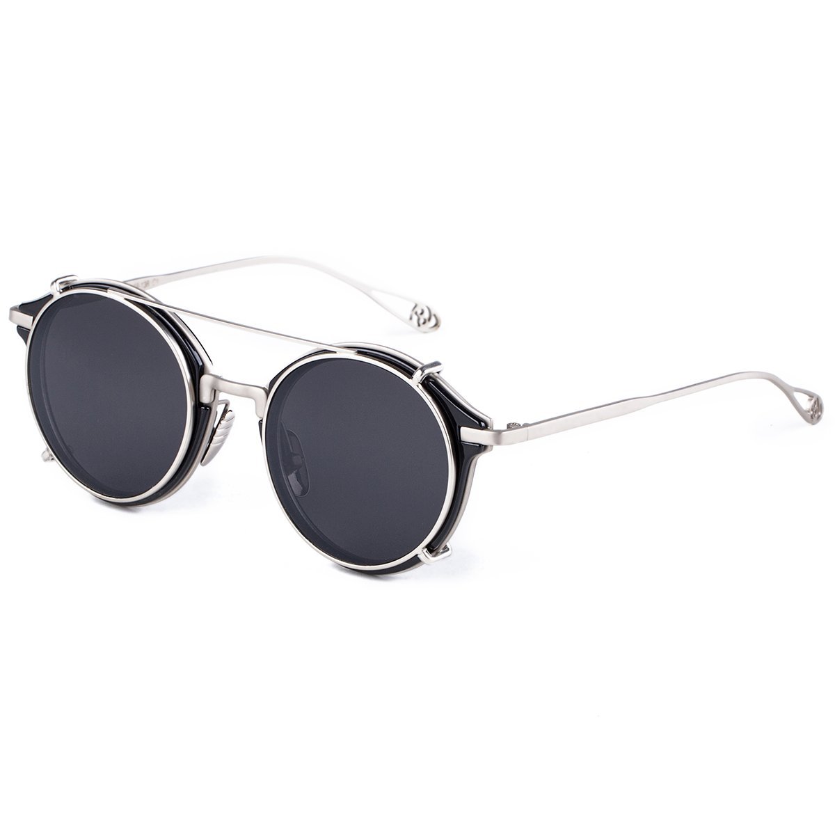 Dollger Double Lens Clip On Sunglasses Non-flip Lens Round Steampunk Style Glasses for Men Women