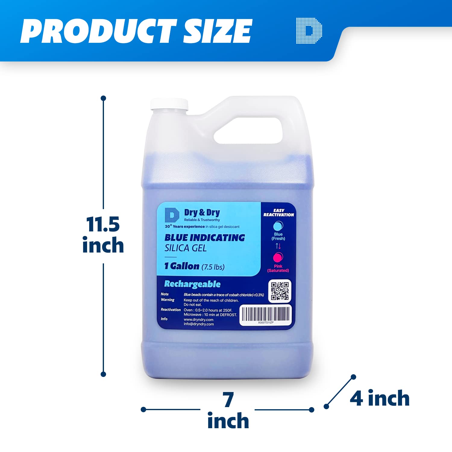 Dry & Dry [7.5 LBS] Blue Indicating Silica Gel Beads(Industry Standard 3-5 mm) - Reusable Desiccant Beads Silica Beads(Blue to Pink)