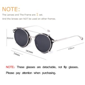 Dollger Double Lens Clip On Sunglasses Non-flip Lens Round Steampunk Style Glasses for Men Women