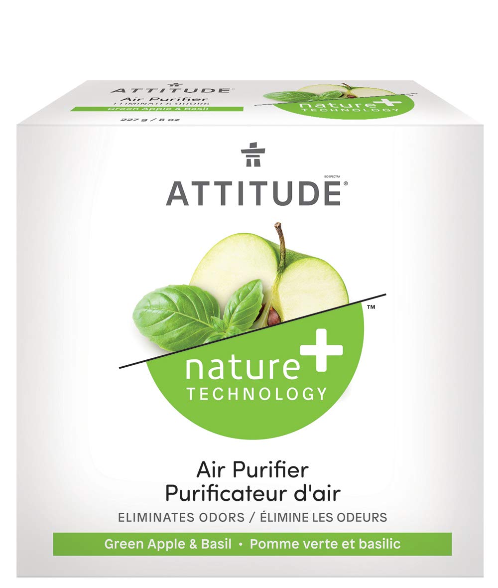 ATTITUDE Air Purifier, Activated Carbon Freshener, Odor Remover, Plant and Mineral-Based, Vegan, Green Apple and Basil, 8 Ounces