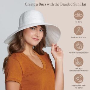 San Diego Hat Company Women's 5-inch Brim Sun Hat with Braid Self Tie, White, One Size