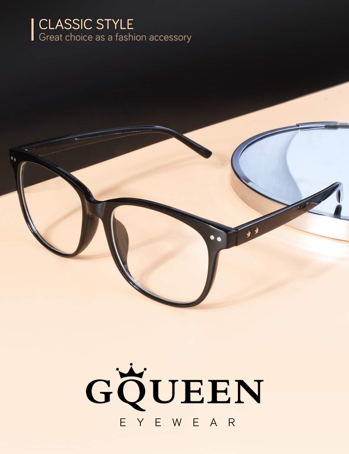 GQUEEN Fake Glasses Oversized Non Prescription Glasses Clear Lens Glasses for Women Men Eyeglasses Glossy Black, 201581