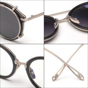 Dollger Double Lens Clip On Sunglasses Non-flip Lens Round Steampunk Style Glasses for Men Women