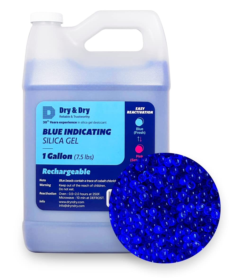 Dry & Dry [7.5 LBS] Blue Indicating Silica Gel Beads(Industry Standard 3-5 mm) - Reusable Desiccant Beads Silica Beads(Blue to Pink)