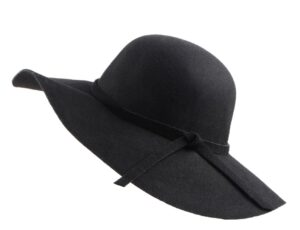 urban coco women's foldable wide brim felt bowler fedora floopy wool hat (black)