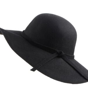 Urban CoCo Women's Foldable Wide Brim Felt Bowler Fedora Floopy Wool Hat (Black)