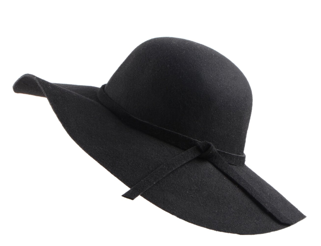 Urban CoCo Women's Foldable Wide Brim Felt Bowler Fedora Floopy Wool Hat (Black)