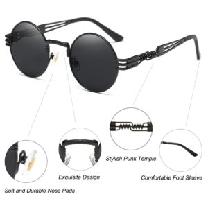 Dollger Black Round Sunglasses Retro Vintage Steampunk Sunglasses for Men