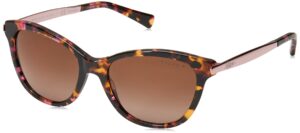 ralph by ralph lauren women's ra5201 cat eye sunglasses, shiny pink marble/polarized gradient brown, 54 mm