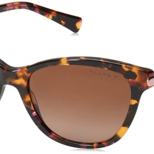 Ralph by Ralph Lauren Women's RA5201 Cat Eye Sunglasses, Shiny Pink Marble/Polarized Gradient Brown, 54 mm