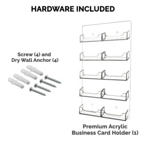 Marketing Holders Hanging Business Card Holder 10 Pocket with Hardware for 3.5" x 2" Contact Info Cards Multi Slot Space Saving Rack Wall Mount Organizer Clear Acrylic Display