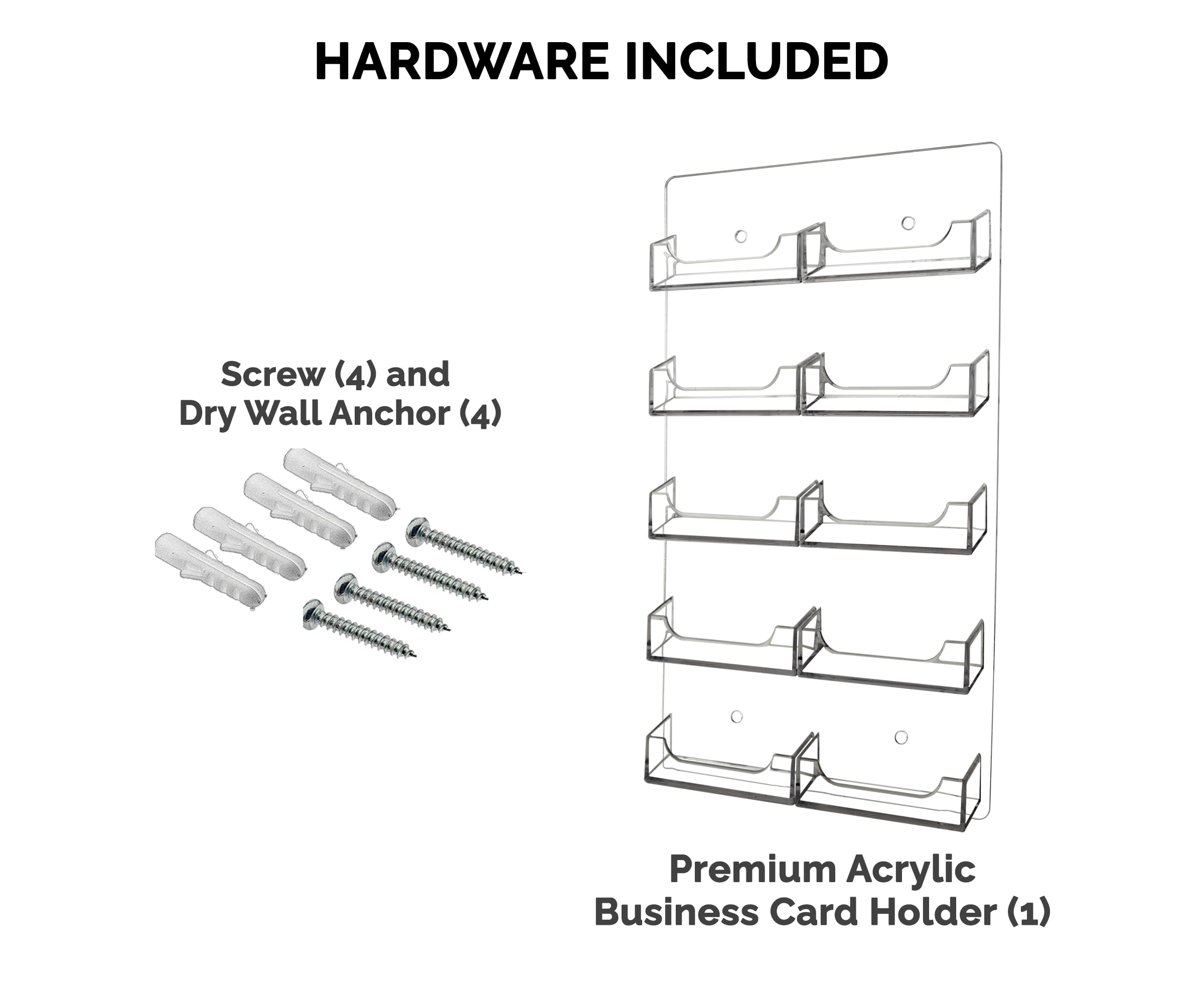 Marketing Holders Hanging Business Card Holder 10 Pocket with Hardware for 3.5" x 2" Contact Info Cards Multi Slot Space Saving Rack Wall Mount Organizer Clear Acrylic Display