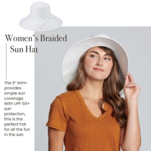 San Diego Hat Company Women's 5-inch Brim Sun Hat with Braid Self Tie, White, One Size