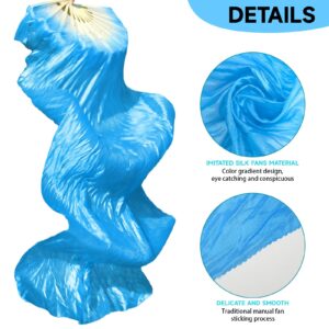 WEISIPU Hand-Made Faux Silk Belly Dance Fan Veils - Bamboo Long Fans Veils Available in 8 Stunning Colors for Dance Performances Right Hand （Blue）