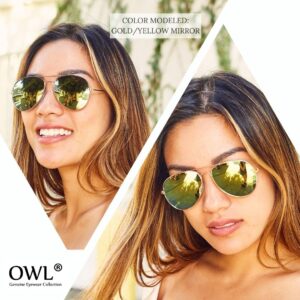 OWL Wholesale 12 Pack Aviator Gold Frame Sunglasses Full Color Mirror Lens Blue, Blue-Green, Red, Yellow UV400