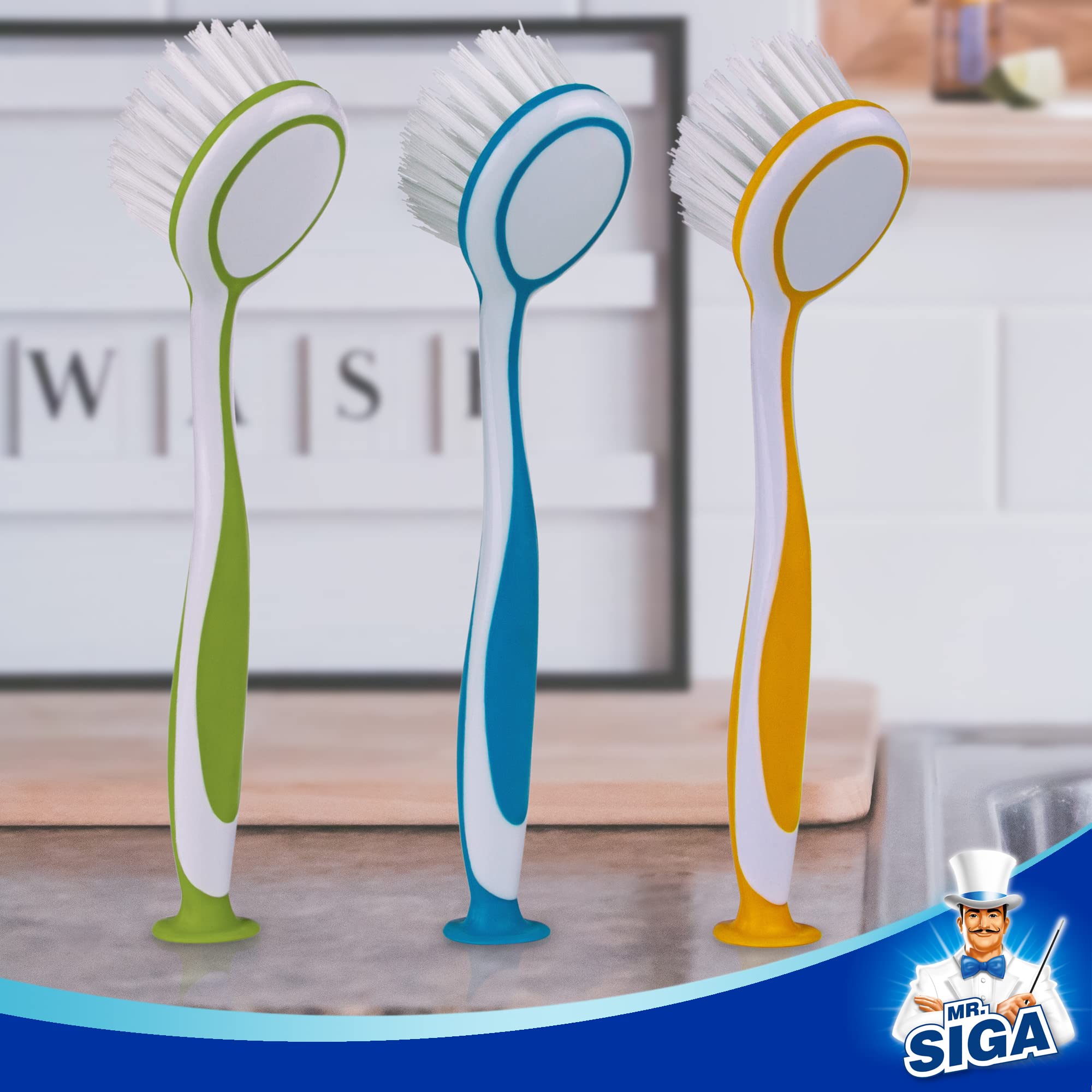 MR.SIGA Round Dish Brush, Size: Dia 5.5 x 25cm - Pack of 3