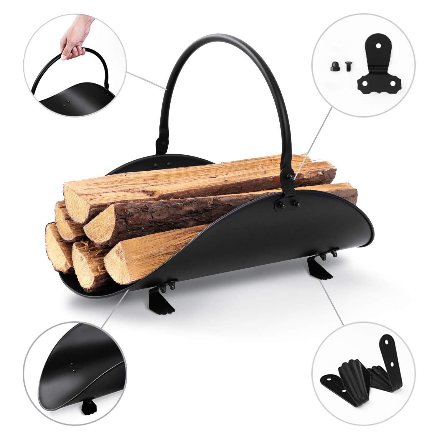 AMAGABELI GARDEN & HOME Fireplace Log Holder Indoor Firewood Carrier Metal Wood Rack Holder Tools Covers Fire Wood Basket Container Sets Ash Bucket