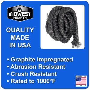 Midwest Hearth Wood Stove Replacement Gasket for Woodburning Stoves - Graphite Impregnated Fiberglass Gaskets (1/2" x 84" Rope)