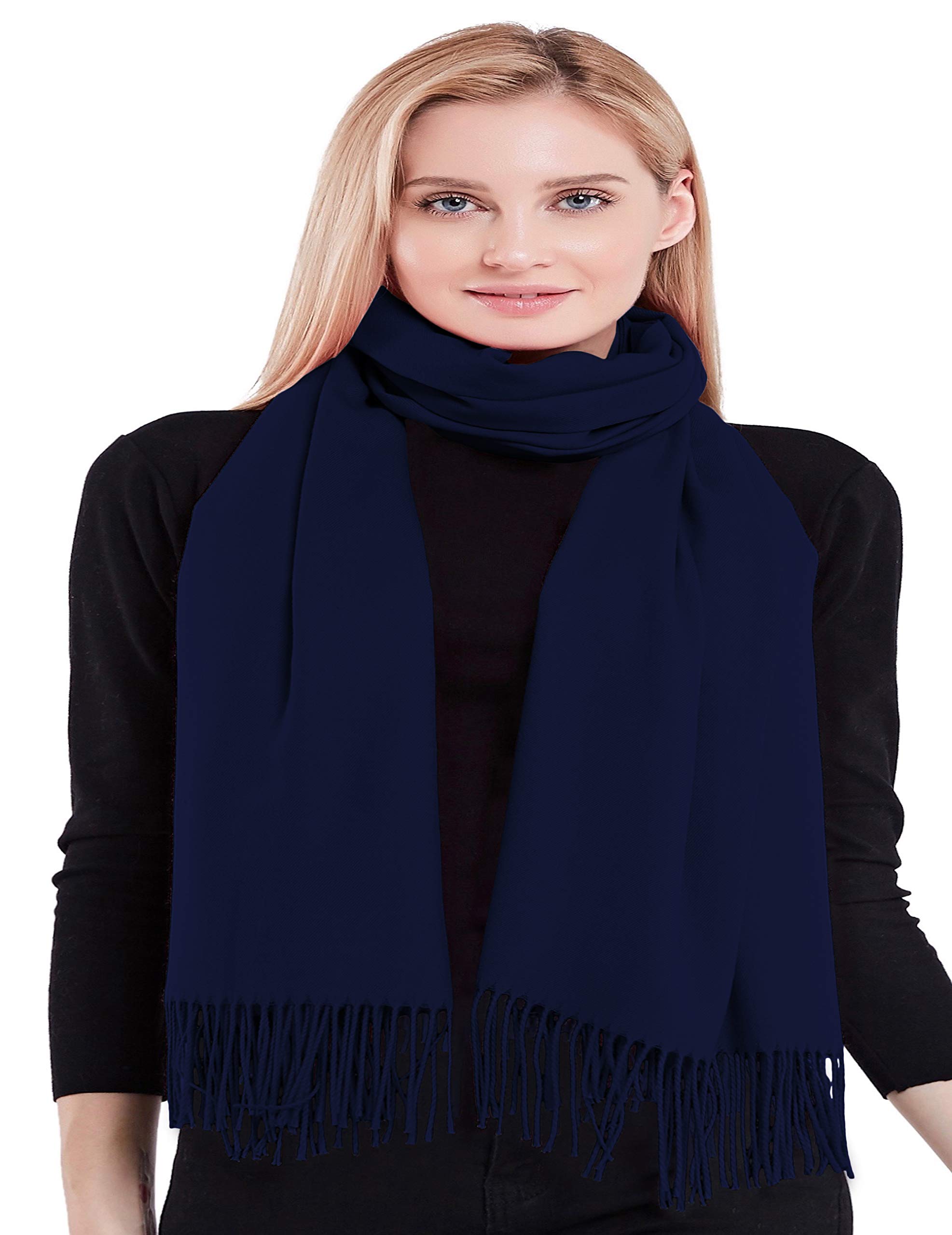 CJ Apparel Navy Blue Dark Blue 100% Cashmere Shawl Pashmina Scarf Wrap Stole Head Wrap Hand Made in Nepal NEW