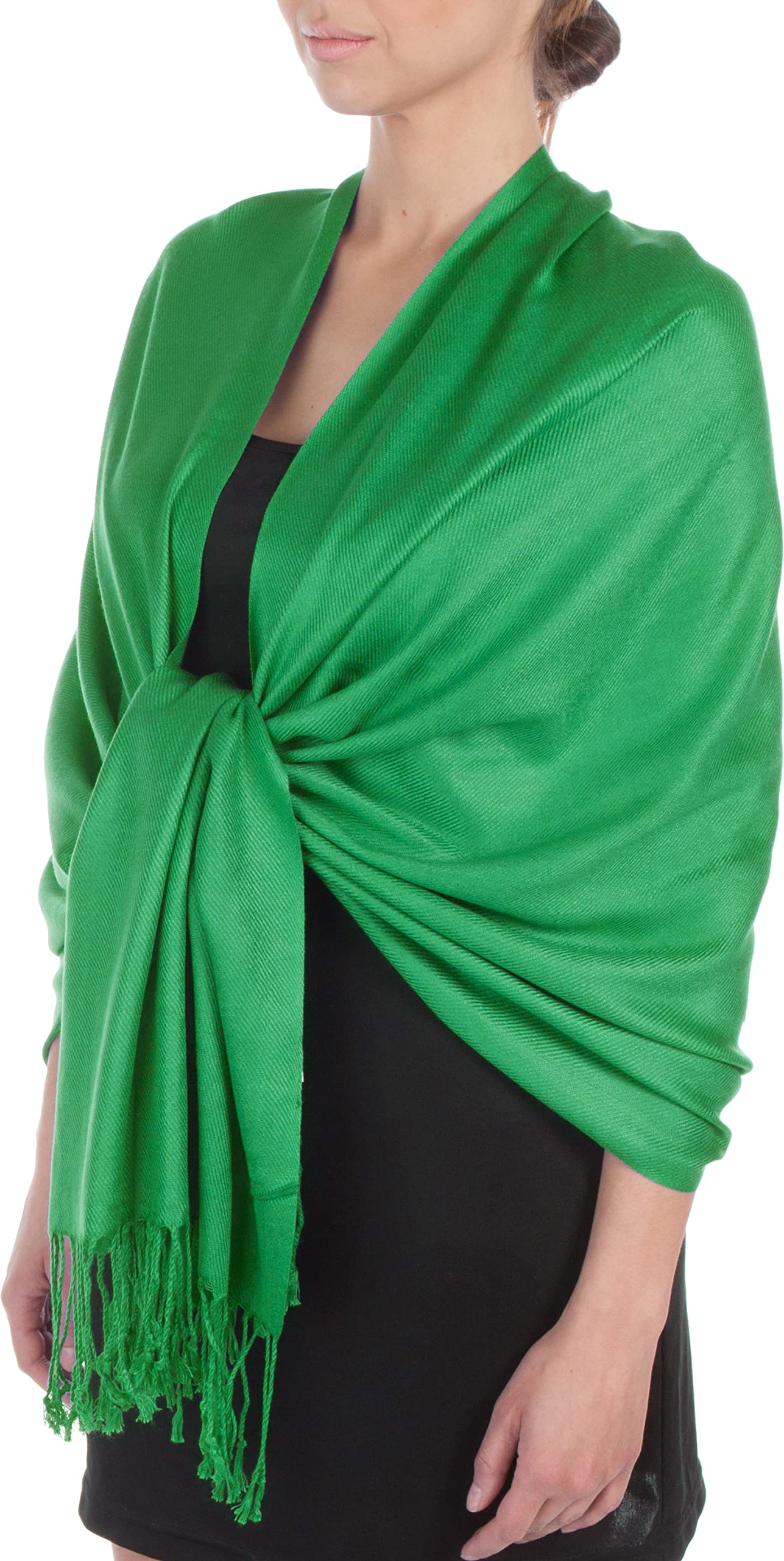 Sakkas Large Soft Silky Pashmina Shawl Wrap Scarf in Solid Colors - Bright Green