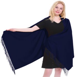 CJ Apparel Navy Blue Dark Blue 100% Cashmere Shawl Pashmina Scarf Wrap Stole Head Wrap Hand Made in Nepal NEW