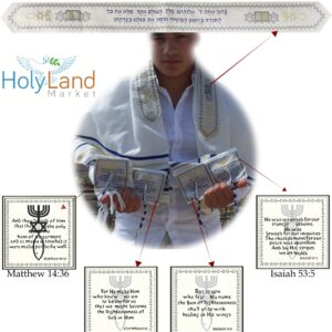 Holy Land Market New Covenant Prayer Shawl with Bag, Card & Tallit Brochure, Soft Fabric, 72x22 Inches for Women and Men