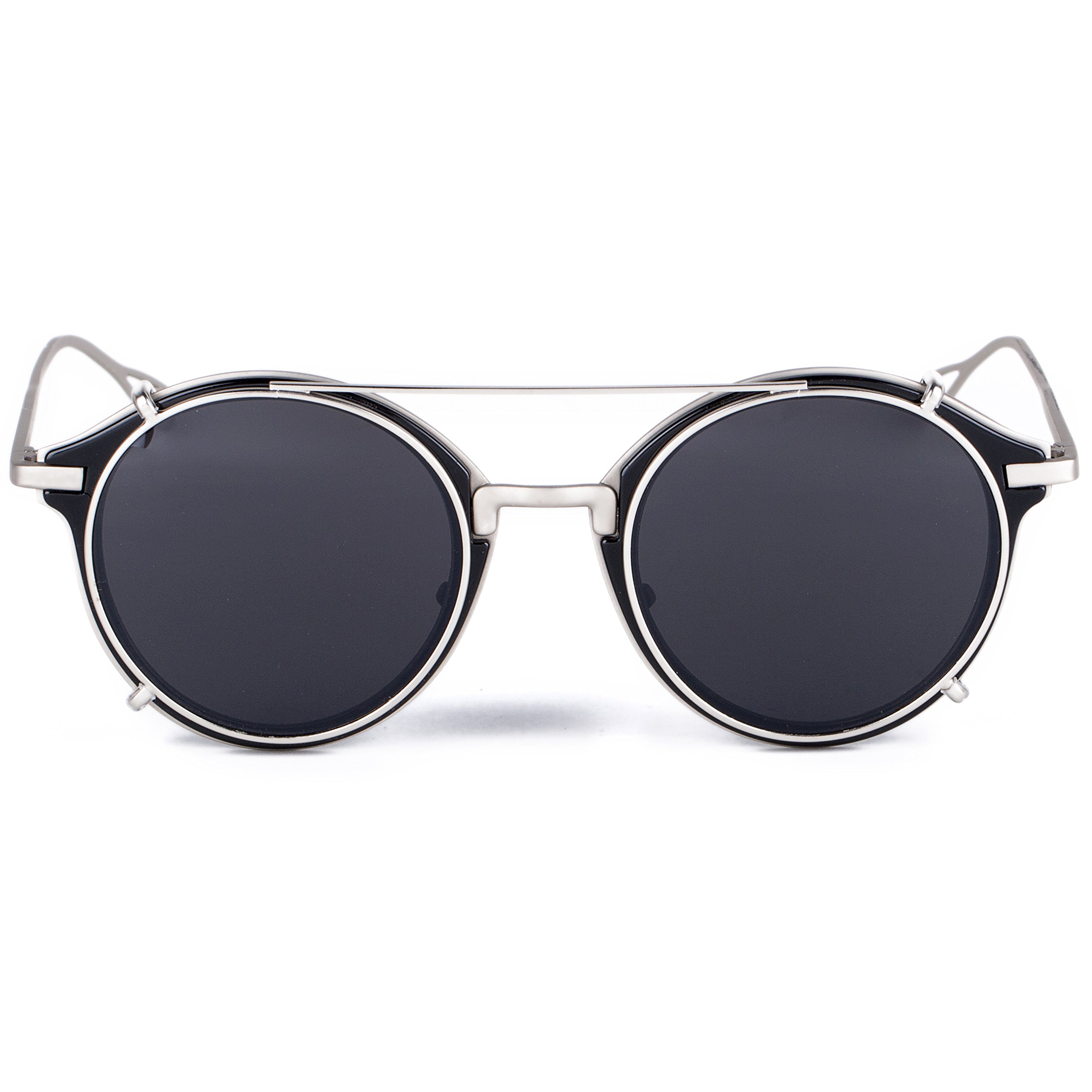 Dollger Double Lens Clip On Sunglasses Non-flip Lens Round Steampunk Style Glasses for Men Women