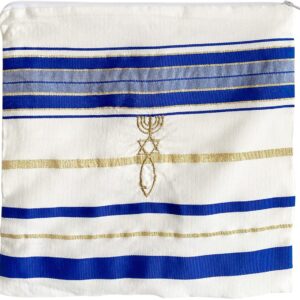 Holy Land Market New Covenant Prayer Shawl with Bag, Card & Tallit Brochure, Soft Fabric, 72x22 Inches for Women and Men