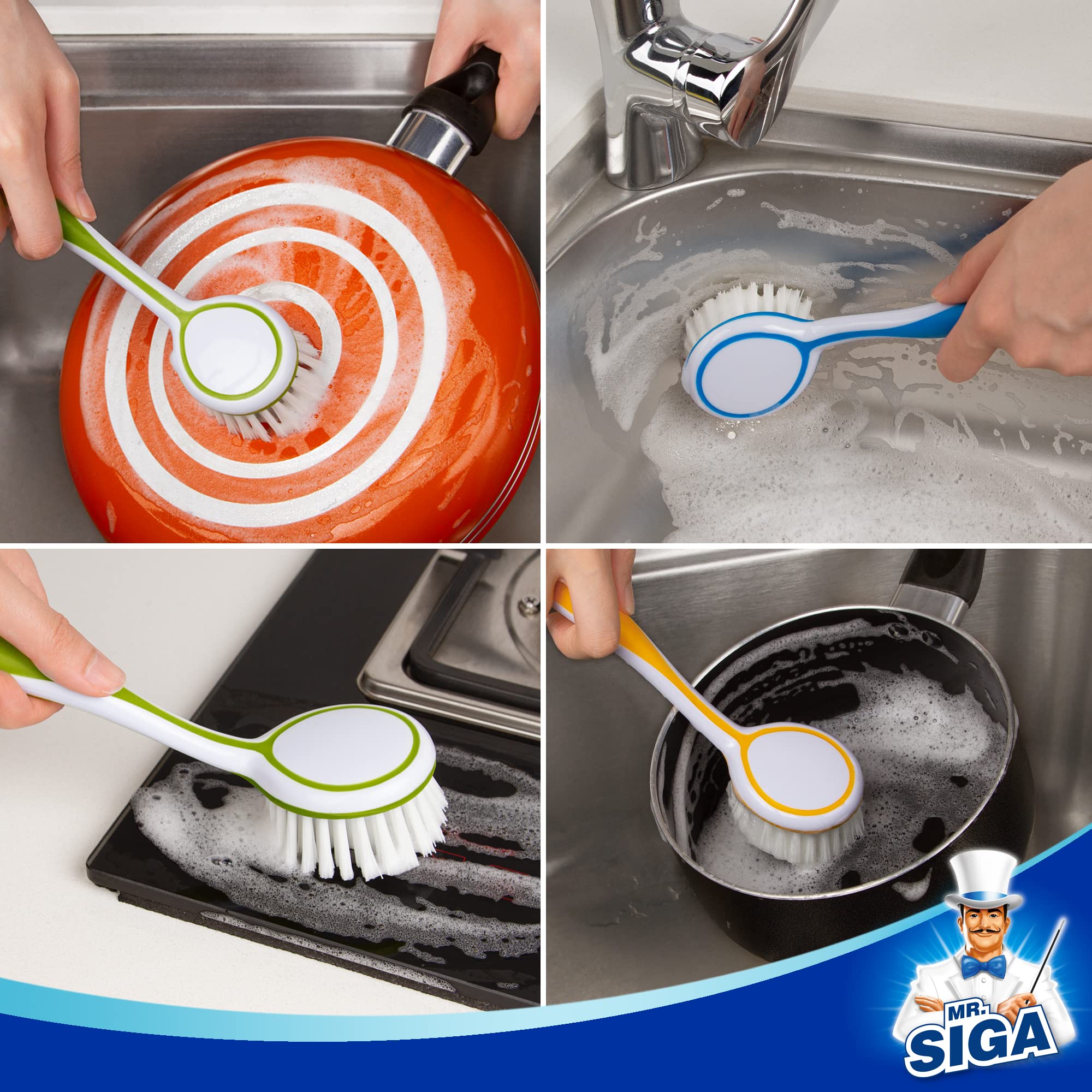 MR.SIGA Round Dish Brush, Size: Dia 5.5 x 25cm - Pack of 3