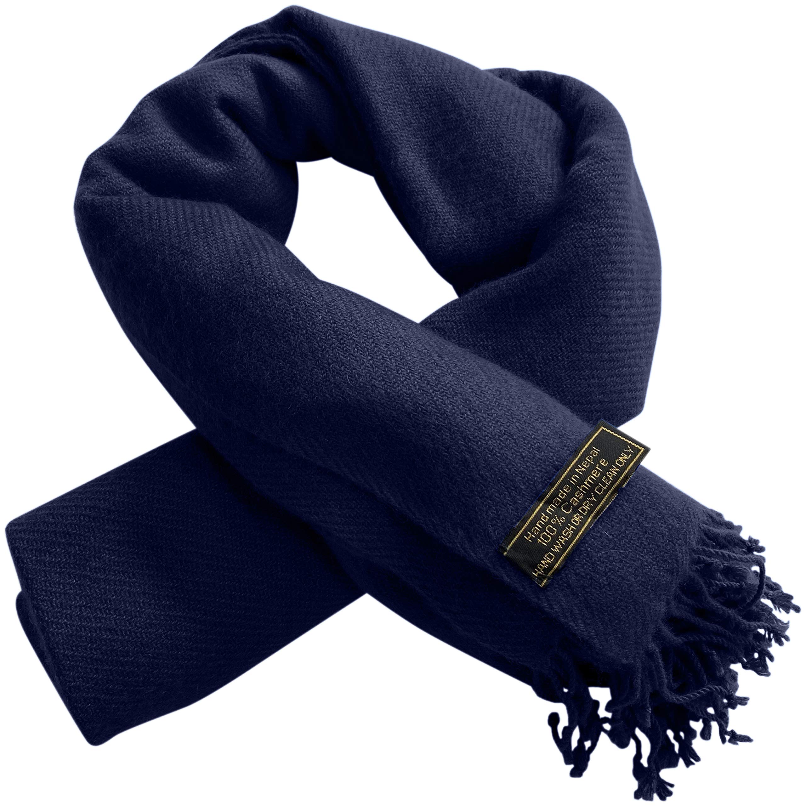 CJ Apparel Navy Blue Dark Blue 100% Cashmere Shawl Pashmina Scarf Wrap Stole Head Wrap Hand Made in Nepal NEW