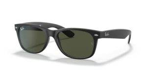 ray-ban rb2132 new wayfarer square sunglasses, rubber black/g-15 green, 58 mm