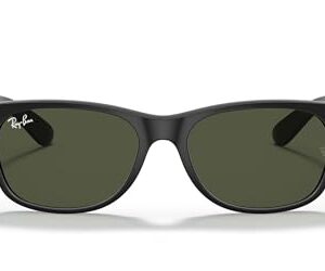 Ray-Ban RB2132 New Wayfarer Square Sunglasses, Rubber Black/G-15 Green, 58 mm