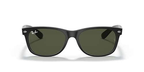 Ray-Ban RB2132 New Wayfarer Square Sunglasses, Rubber Black/G-15 Green, 58 mm