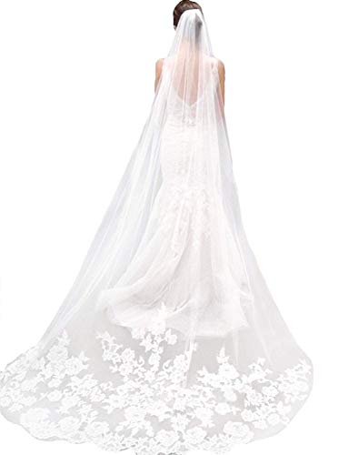 MisShow Ivory Lace Edge Cathedral Length Wedding Bridal Veil with Comb