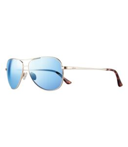 revo relay: polarized filter uv, womens small metal rim aviator sunglasses, gold frame with blue water lens, re 1014