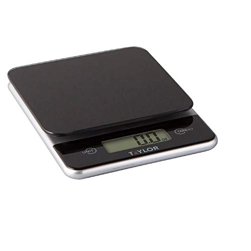 Taylor Glass Top Food Scale with Touch Control Buttons, 11 lb Capacity, Black