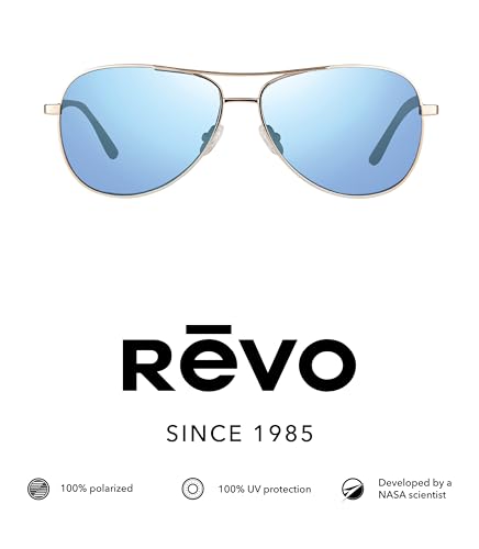 Revo Relay: Polarized Filter UV, Womens Small Metal Rim Aviator Sunglasses, Gold Frame with Blue Water Lens, RE 1014