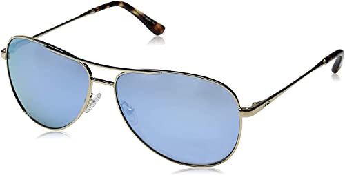 Revo Relay: Polarized Filter UV, Womens Small Metal Rim Aviator Sunglasses, Gold Frame with Blue Water Lens, RE 1014