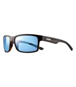 revo sunglasses crawler: polarized lens with performance rectangle wrap frame, matte black tortoise frame with blue water lens