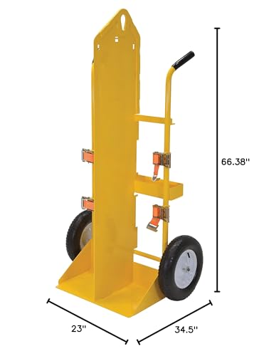 Vestil CYL-EH Steel Torch Cart-Lift Eye with Pneumatic Wheels 23 in. x 34-1/2 in. x 66-3/8 in. 500 Lb. Capacity Yellow