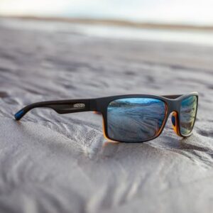 Revo Sunglasses Crawler: Polarized Lens with Performance Rectangle Wrap Frame, Matte Black Tortoise Frame with Blue Water Lens