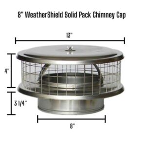 8” Stainless Steel WeatherShield Chimney Cap WSA for Solid Pack Chimney Pipe