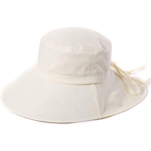 Packable Summer Flap Cover Cap Cotton UPF 50+ Sun Shade Hat with Neck Cord Wide Brim for Women Beige Medium 56-57cm